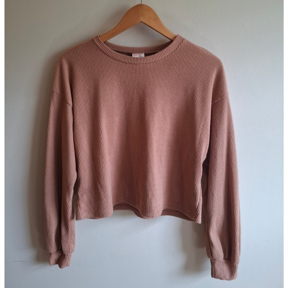 Cropped Corduroy Sweater Soft Girl Cozy Fall Academia Casual Minimalist Sz XL